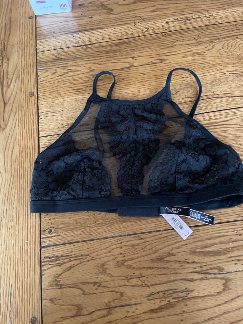 Victoria's Secret Black Lace High-Neck Bralette - Sheer Floral Mesh